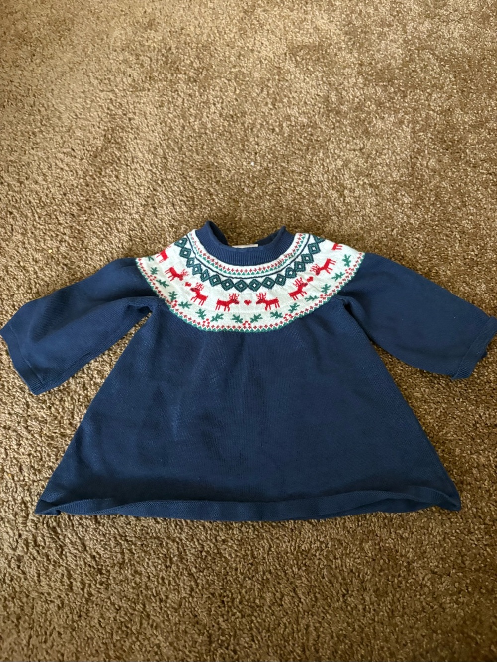 Hanna Andersson Holiday Reindeer Fairisle Sweater Dress 3-6 months